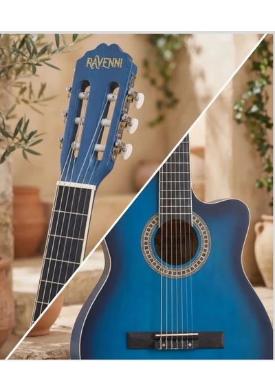 Ravenni Rcg-120 4/4 Klasik Gitar Tam Boy Kesik Kasa Kılıf+penaseti+kapo Hediyeli Mavi