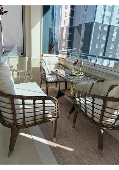 Tu Tienda Kartepe 2 1 1 Rattan Bahçe Balkon Takimi,kahve Rattan/krem Kumaş Krem