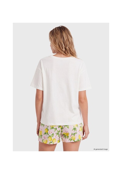 Lcw Dream Pembe Limon Baskılı Kadın Şortlu Pijama Takımı