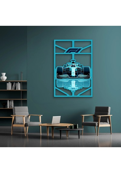 Turkuaz Formula 1 Yarış Aracı Metal Tablo 44x65 Cm Çok Renkli