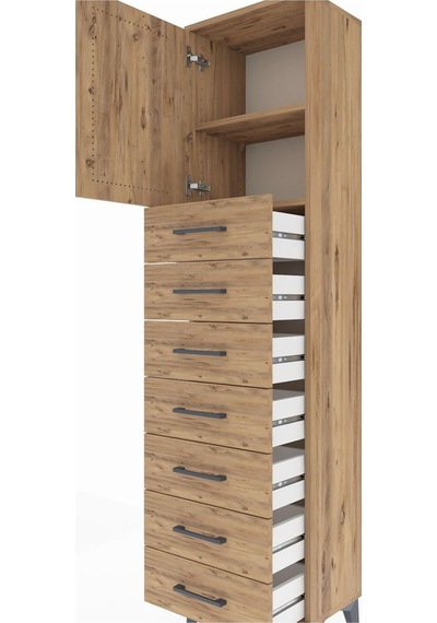 Arges Dolap 2 Raflı 7 Çekmeceli Tek Kapaklı 44x30x182 Çam-çam Çam