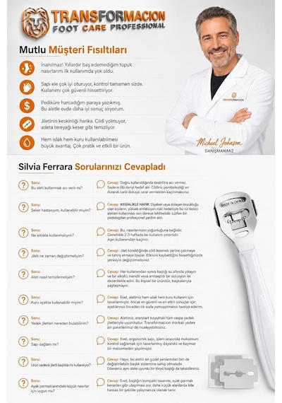 Transformacion 30 Jilet Yedekli Topuk Rendesi Nasır Törpüsü Aleti Pedikür Raspası Solingen Profesyonel 718813