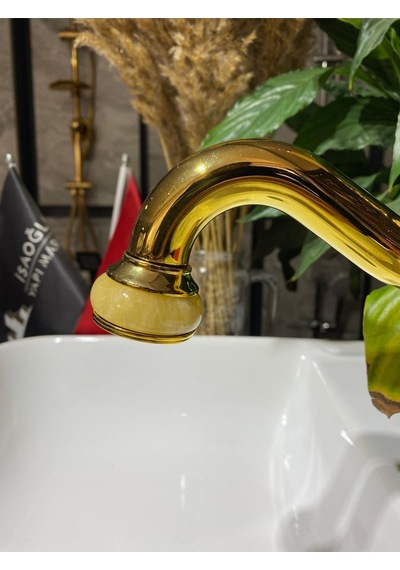 İsaoğlu Yapı Gold Lavabo Bataryası Mermer Tasarımlı Altın Lavabo Musluğu Gold