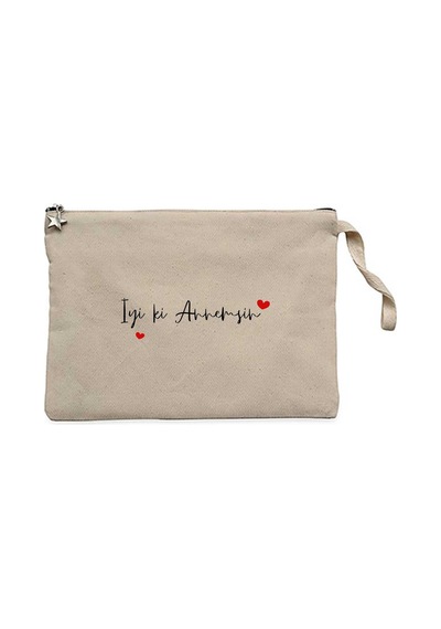 İyi Ki Annemsin Krem Clutch Astarlı Cüzdan / El Çantası