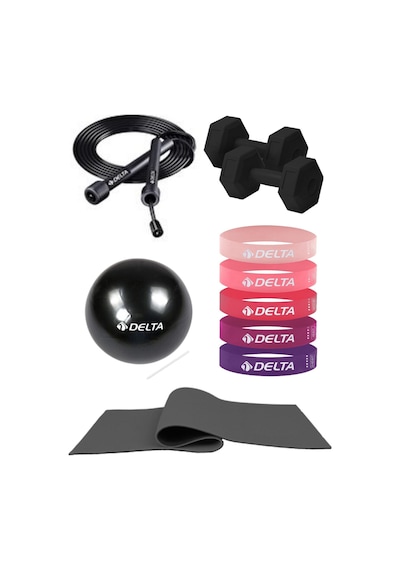 Pilates Egzersiz Seti 6 Mm Mat 5 Li Lateks Direnç Bandı 20 Cm Top Atlama İpi 1 Kg X2 Dambıl Siyah