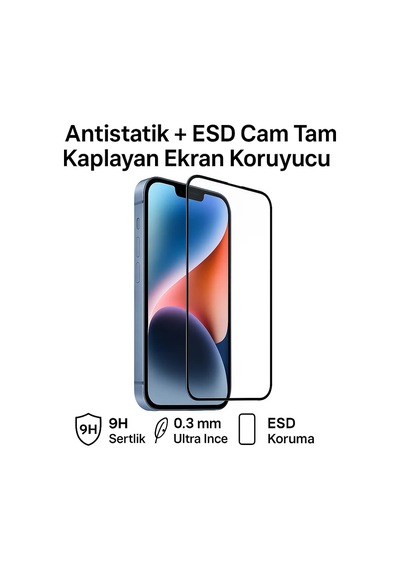 Ip 17e - Apple Uyumlu iPhone Antistatik Cam Tam Kaplayan Ekran Koruyucu