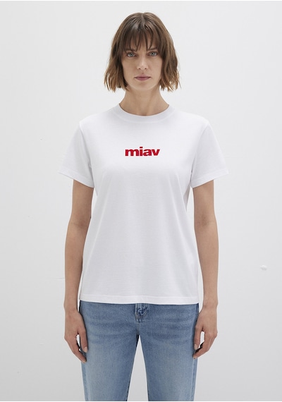 Mavi - Kırmızı Miav Baskılı Beyaz Tişört 1610622-86417 Beyaz
