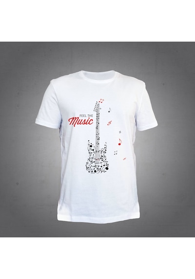 Herşey Nota Gitar Beyaz Feel The Music T-shirt Unisex 001