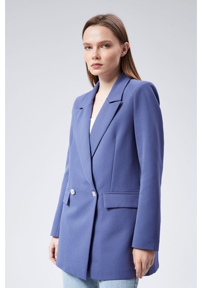 İndigo Oversize Dokuma Blazer Ceket Siyah