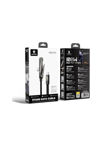 Lenyes Lc553 Type-c To Type-c Stand Özellikli E-mark Smart Çipli Data Ve Şarj Kablosu 100w 1m Siyah