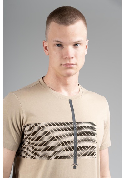 Maraton Regular Erkek Bisiklet Yaka Açık Vizon T-shirt Vizon