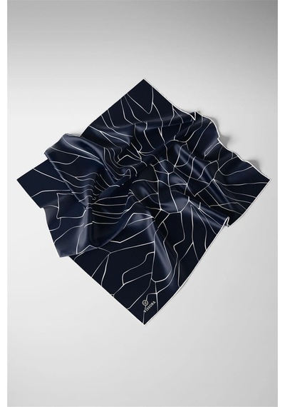 Vissona Twill İpek Eşarp 60801-26 Lacivert - Krem