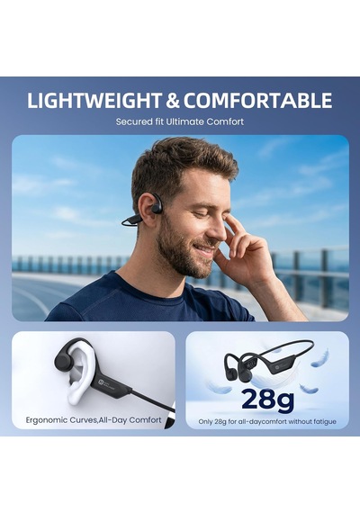 Kemik İletimli Kulaklıklar Kablosuz Bluetooth 6.0, Ipx5 Ter Dayanıklı Açık Kulak Kulaklığı, 18 Saat Çalma Sür