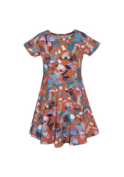 Lovetti Kahverengi Kız Çocuk Forest Animals Desen Kısa Kol Kloşe Etek Elbise 5910-143K017 Kahverengi