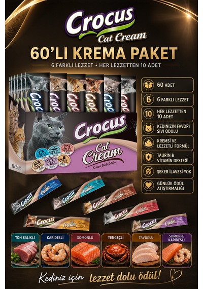 Crocus - 283 - Multıpack60 6 Çeşit Krema Kedi Ödülü - Cadde101 - 900gr 60x15gr