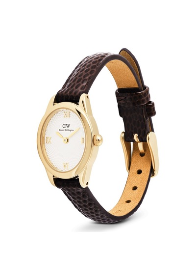 Daniel Wellington Ophelia Mini Dark Brown Lizard White Guilloche Gold Dw00600891 Erkek Kol Saati Altın