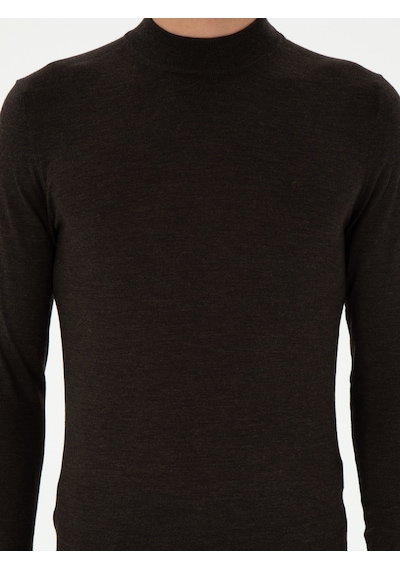 Cacharel Koyu Yeşil Slim Fit Kaşmir İpek Karışımlı Çeyrek Balıkçı Yaka Triko Kazak Yesıl