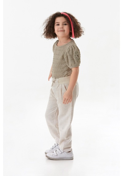 Fullamoda Beli Lastikli Kız Çocuk Keten Pantolon 25mcck254217385-bej Bej