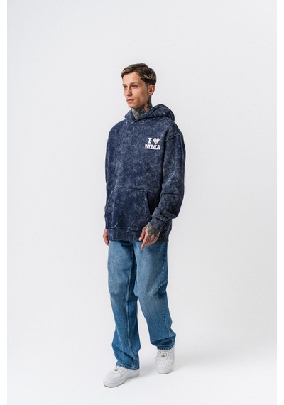 Respire Erkek Mma Baskılı Kapüşonlu Oversize Hoodie Lacivert