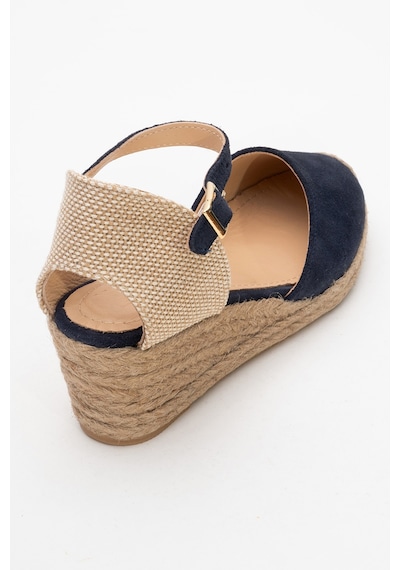 Luvishoes Luvi Shoes Aldea Lacivert Süet Hakiki Deri Kadın Dolgu Topuk Sandalet Lacivert