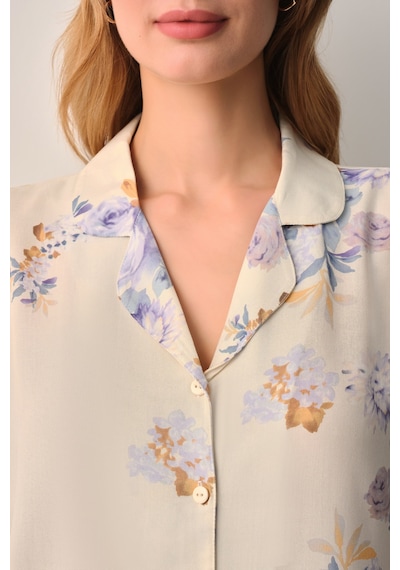 Suwen Lina Gömlek Yaka Pijama Takımı Sh26609660b1185 Bej