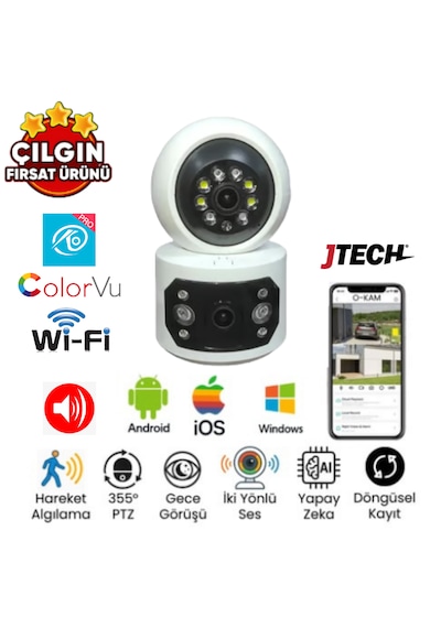 O-kam 4047 3mp 3mp 4mp Wi-fi 2 Lens Alert Ptz Akıllı Masaüstü Kamera