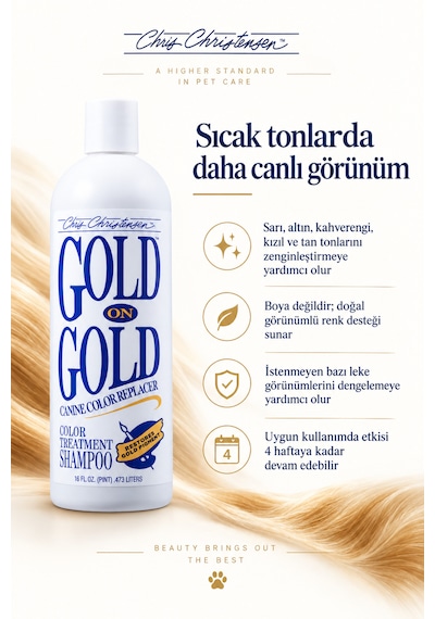 Chris Christensen Gold On Gold Sarı Ve Kahverengi Tonlar İçin Kürk Renk Onarıcı Kedi Ve Köpek Şampuanı 473 Ml