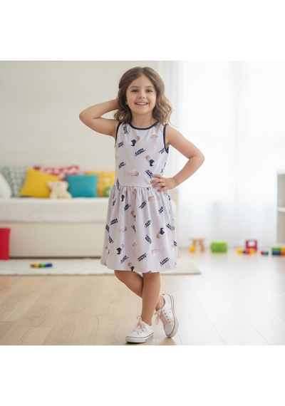 Bonbon Kız Çocuk Pamuklu Baskılı Açık Lila Renk Elbise Bb2770 Çok Renkli
