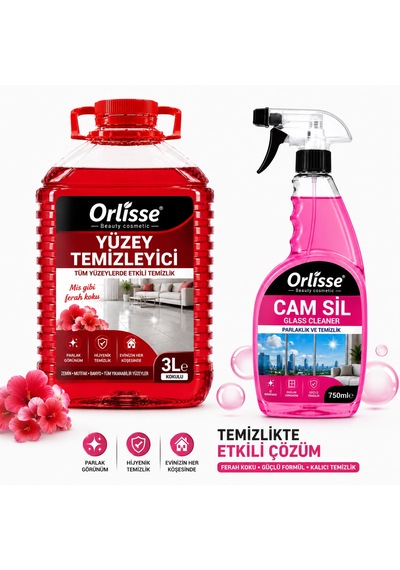 Orlisse Temizlik Seti 3 Lt Kokulu Yüzey Temizleyici + 750 Ml Cam Sil Sprey Güçlü Temizlik Paketi