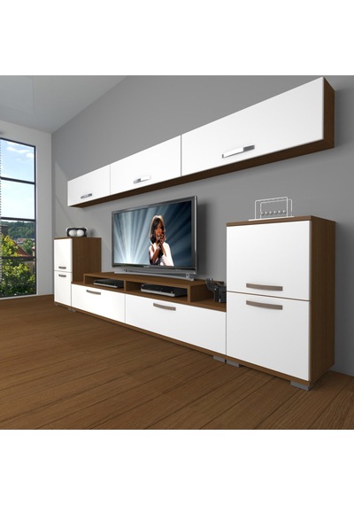 Decoraktiv Ekoflex 9 Slm Tv Ünitesi Tv Sehpası - Ceviz Beyaz Ahşap - Beyaz