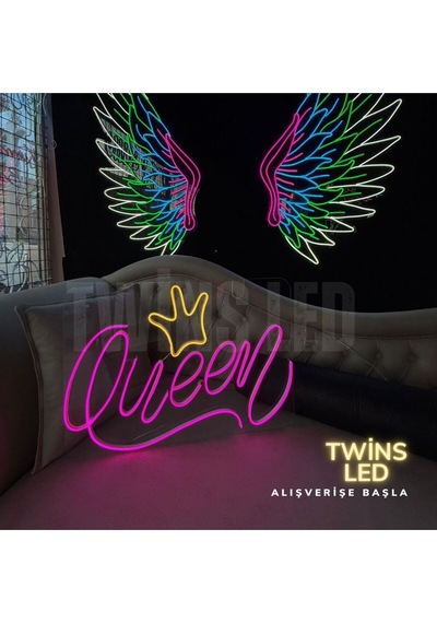 Queen Yazılı Taç Figürlü Neon Tabela Pembe