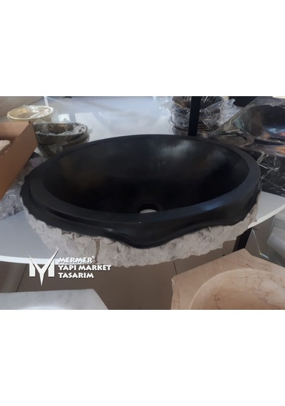 Bazalt Siyah Dışı Desenli Patlatma Elips Lavabo