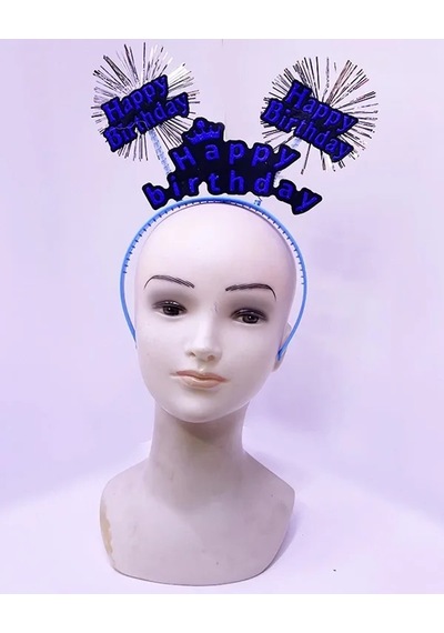 Happy Birthday Yazılı Püsküllü Neon Mavi Renk Doğum Günü Tacı 22x19 Cm Standart