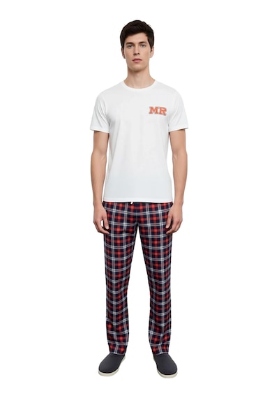 Frm Erkek Baskılı Bisiklet Yaka Ekose Pijama Takımı Fonksiyonel Dayan Ekru