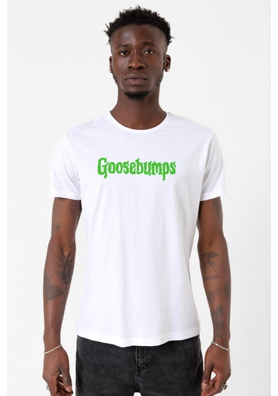 Goosebumps Lettern Beyaz Erkek Bisikletyaka Tshirt 001
