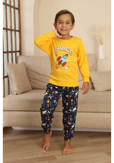 Miniğimin Cicileri Space Baskılı Erkek Çocuk Pijama Takımı - Sarı