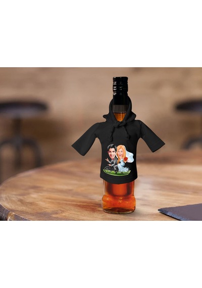 Bk Gift Kişiye Özel Sevgililer Karikatürlü Mini Siyah İçki Şişesi Tişörtü , Ev Bar Dekoru, Viski, Şarap, Votka, Rakı Şişesi Tişörtü, Ev Barı-3
