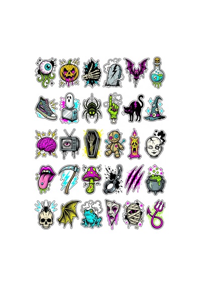 Cadılar Bayramı Gotik Canavar Sticker Seti 150 Adet - 5'li Mega Paket - Laptop Defter Ajanda Etiketi Çok Renkli