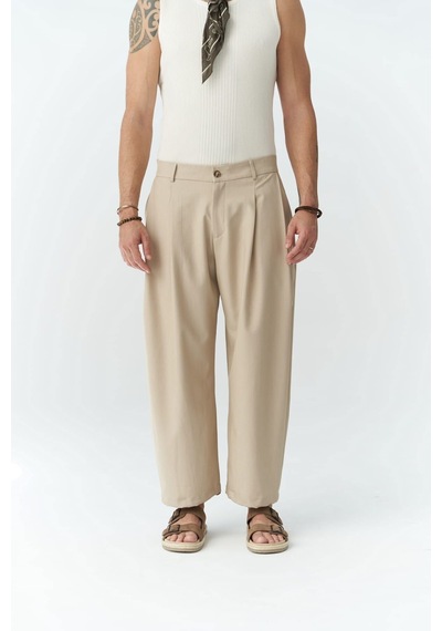Mai Collection Mai Studios Co. Hector Bej Geniş Paça Erkek Pantolon Bej