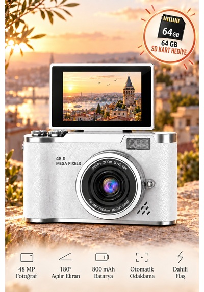 4k Ultra Hd Dijital Fotoğraf Makinesi 64mp, 18x Dijital Zoom, 180 Döner Ekran, Selfie & Vlog Kamerası