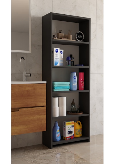 Banyo Çamaşır Dolabı 5 Raflı 150 Cm Çok Amaçlı Saklama Ve Düzenleyici Raf Antrasit