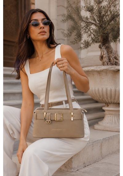 Just Polo Gold Aksesuarlı Kadın Omuz Çantası Premium Tasarım Bej
