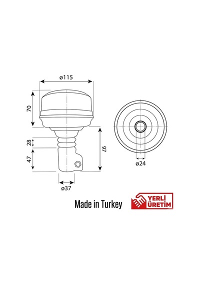 Döner Lamba Üç Fonksiyonlu Ledli Soketli Kısa Tip Körüklü Sarı 12/110v