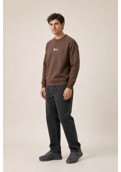 Redline Black Yeni Sezon Erkek Kışlık Regular Fit Sweatshirt Pamuklu Kahve