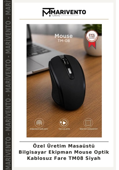 Özel Üretim Masaüstü Bilgisayar Ekipman Mouse Optik Kablosuz Fare Tm08 Siyah