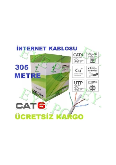 Internet Kablosu 305 Metre Cat 6 Network Kablosu Ağ ...