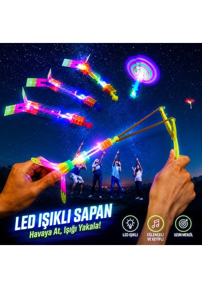 15 Adet Renkli Led Işıklı Sapan Düğmeli Model Renkli Uçan Ufo Oyuncak Işıklı Sapan Karne Hediyesi