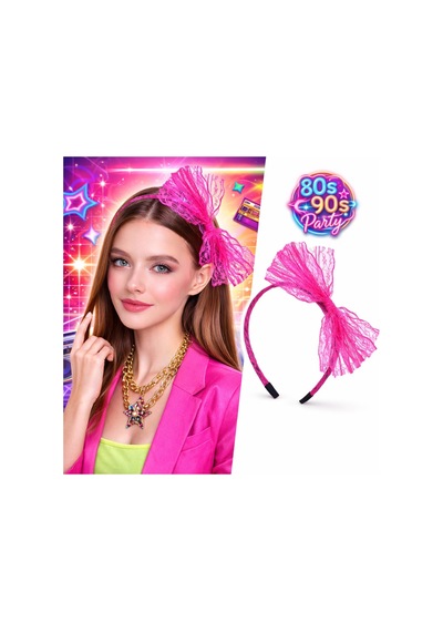 80 Ler 90 Lar Neon Pembe Dantel Taç Fiyonklu 5671 Çok Renkli Çok Renkli