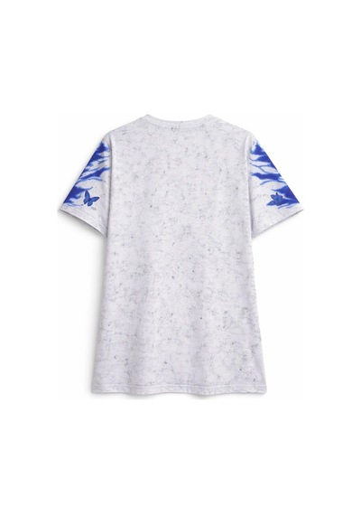 Barlashive Erkek Asit Yıkamalı Oversize Tişört Bisiklet Yaka Kısa Kol T-shirt - Beyaz Çok Renkli