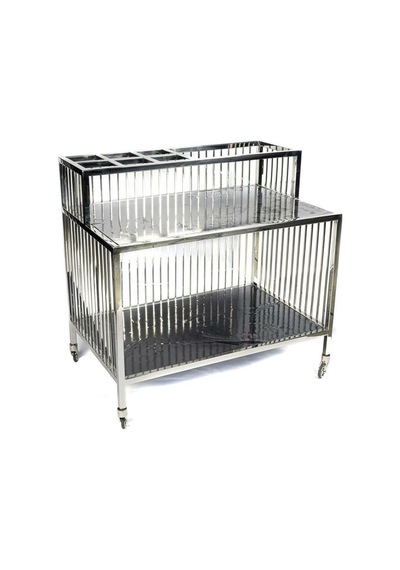 Siyah Camlı Gümüş Ayaklı Servis Arabası 80x51x77cm